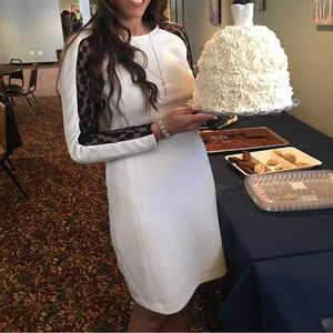 White dress with black lace sleeves